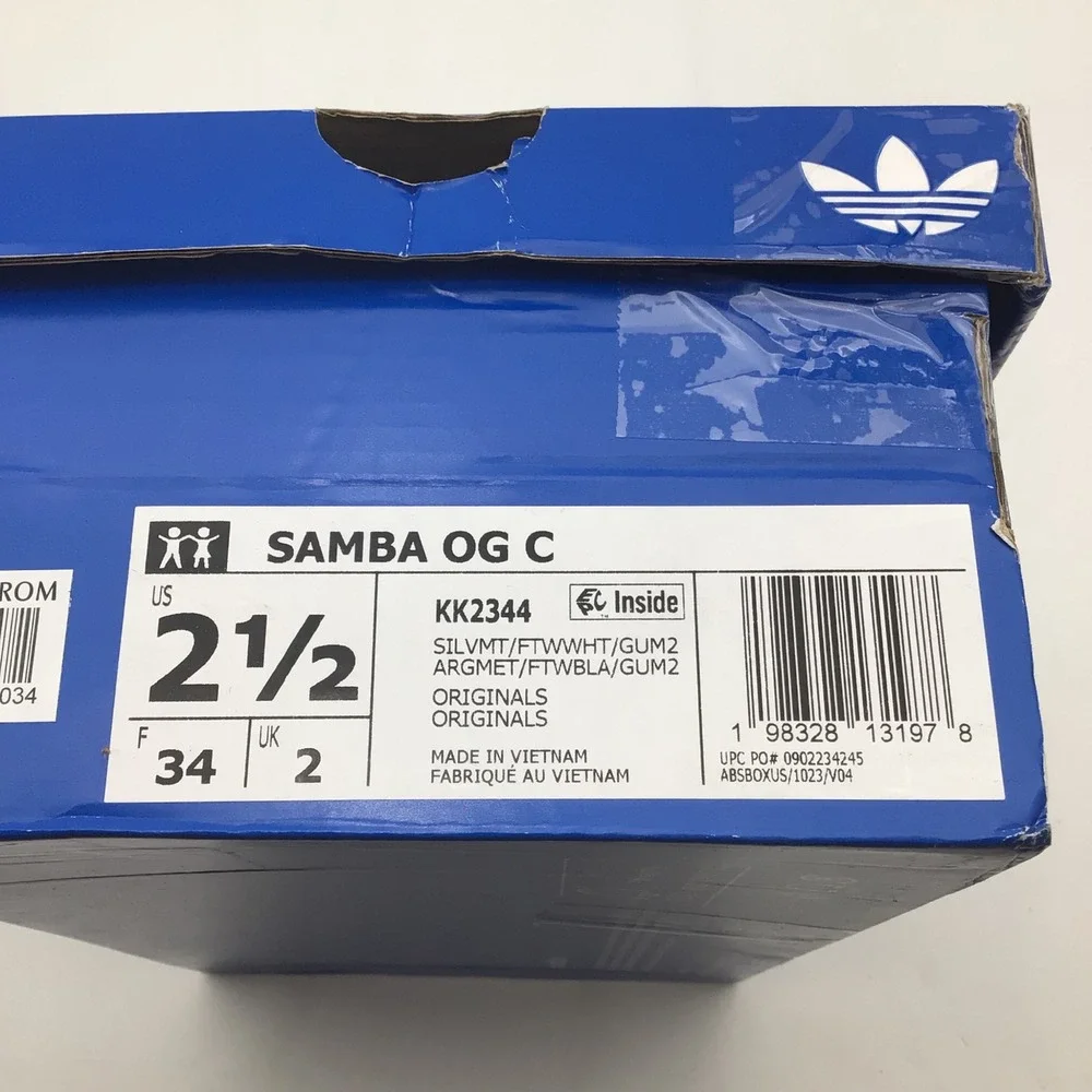 Adidas Samba OG C Kids Shoes Metallic Silver White Gum KK2344 Size 2.5 US NEW